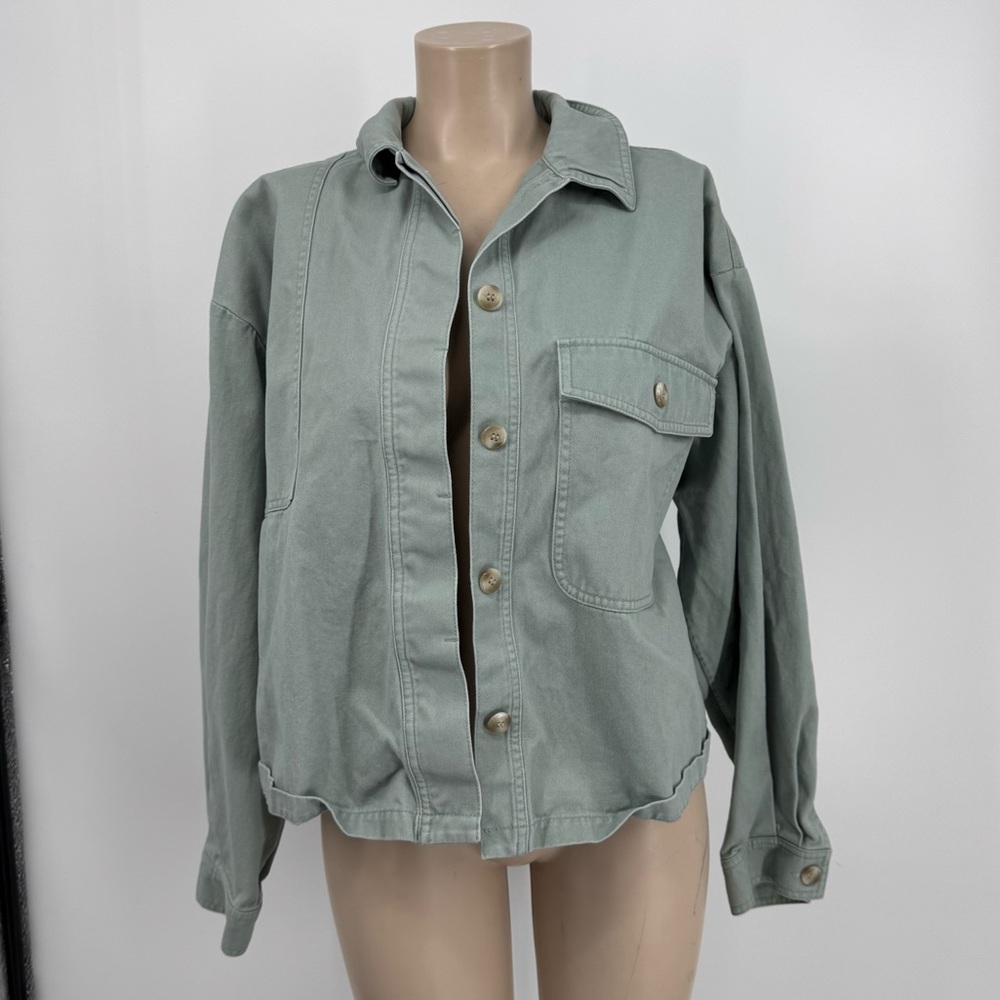 & Other Stories Sage Green Button-Front Oversized Jacket